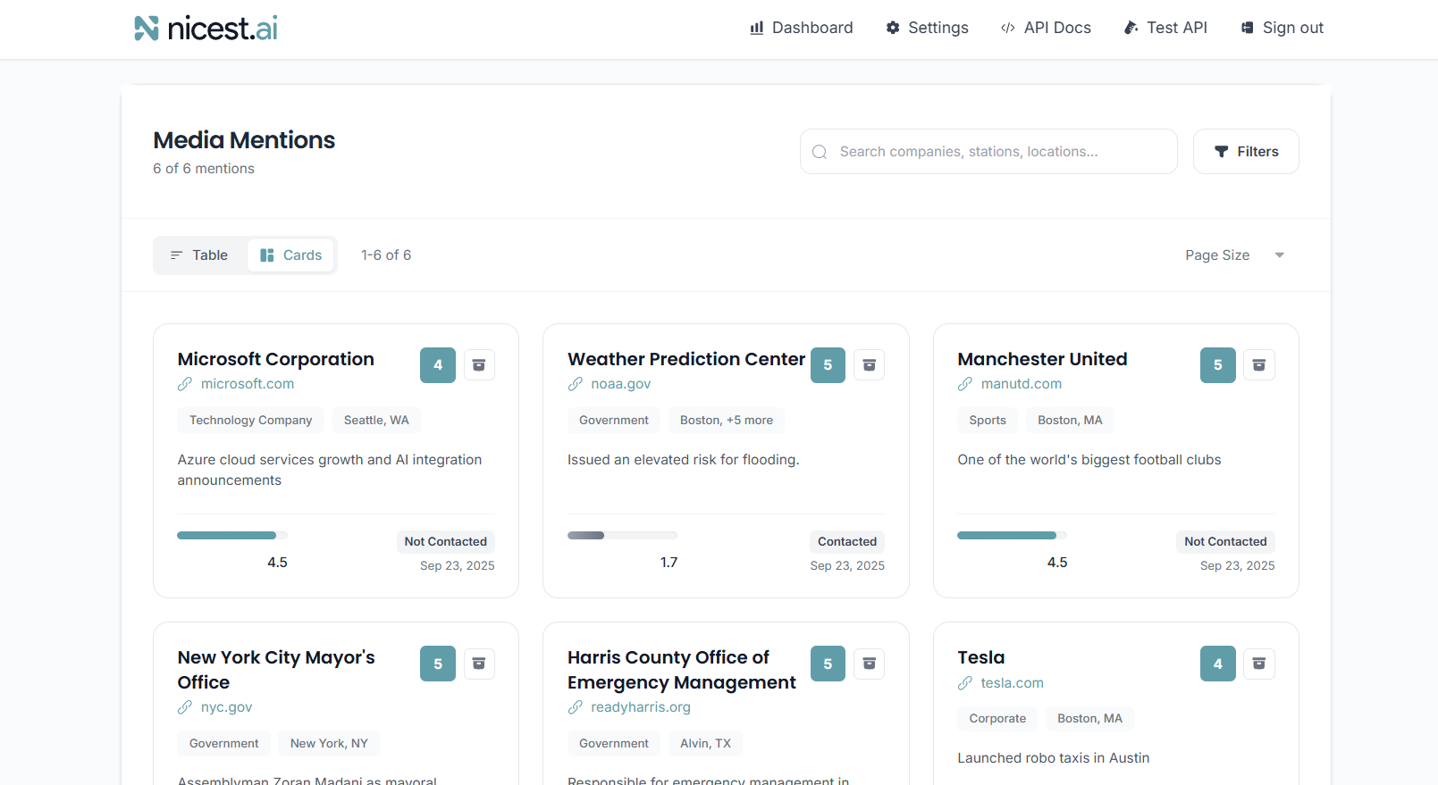 Media Mentions Enrichment interface